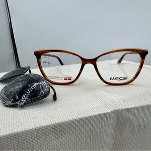EasyClip EC511 Brown Tortoise Acetate Optical Eyeglass Frame 53-15-135
